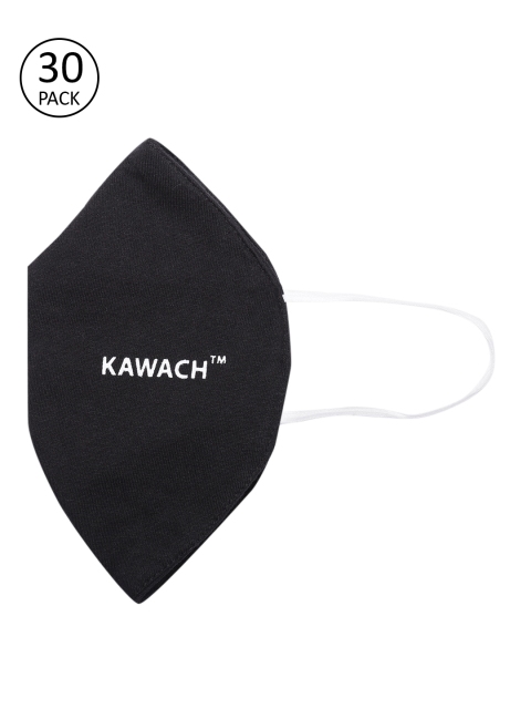 

Kawach Unisex Pack of 30 Black Reusable 3-Ply Bio-Washed Anti-Allergic Cotton Cloth Mask