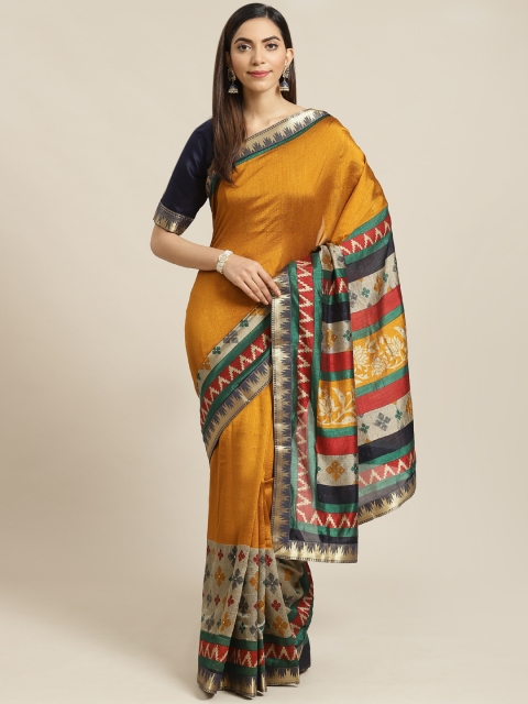 

Libas Mustard Yellow Solid Saree