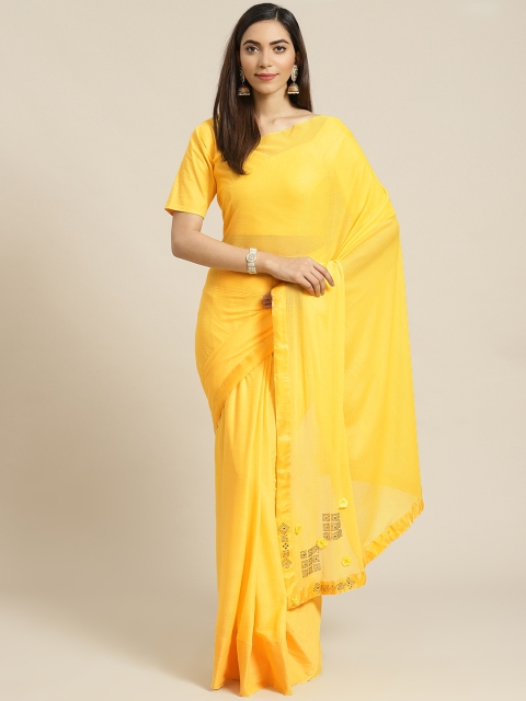 

Libas Yellow & Gold-Toned Poly Chiffon Solid Saree