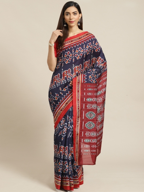 

Libas Navy Blue & Red Printed Saree