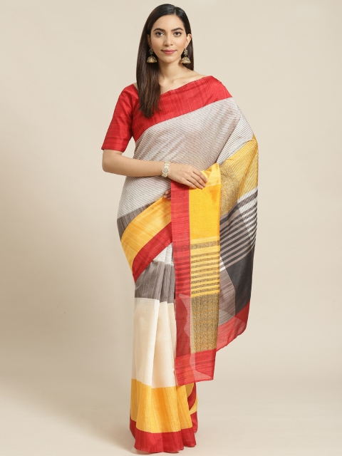

Libas Beige & Yellow Striped Saree