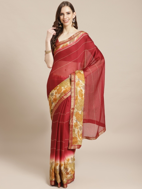 

Libas Maroon & Beige Checked Saree