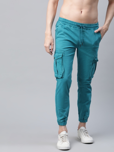 

The Roadster Lifestyle Co Men Turquoise Blue Solid Joggers Style Cropped Cargos