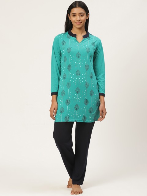 

Duchess Women Sea Green & Navy Blue Printed Night suit