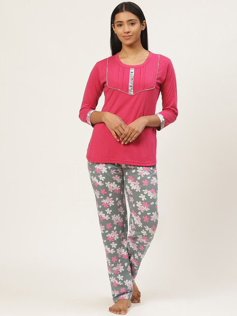 

Duchess Women Pink & Grey Solid Night Suit