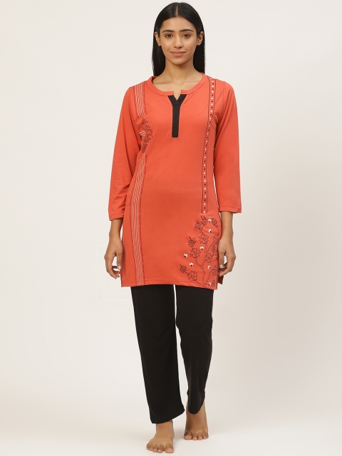 

Duchess Women Orange & Black Printed Night Suit