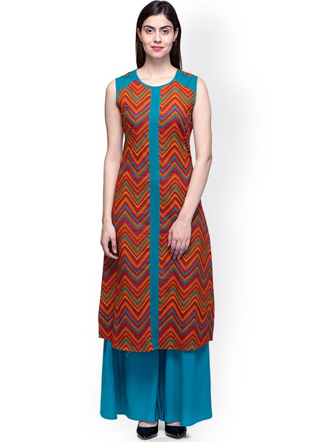 

Laabha Multicoloured Chevron Print A-Line Kurta, Multi