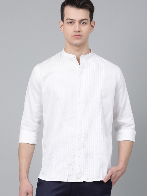 

DENNISON Men White Pintucks Smart Slim Fit Solid Casual Shirt