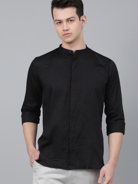 

DENNISON Men Black Pintucks Smart Slim Fit Solid Casual Shirt