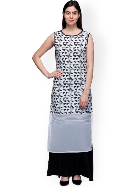 

Laabha White & Black Printed Kurta