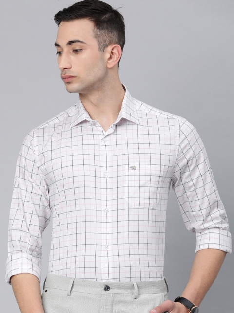 

THE BEAR HOUSE Men White Slim Fit Checked Formal Shirt