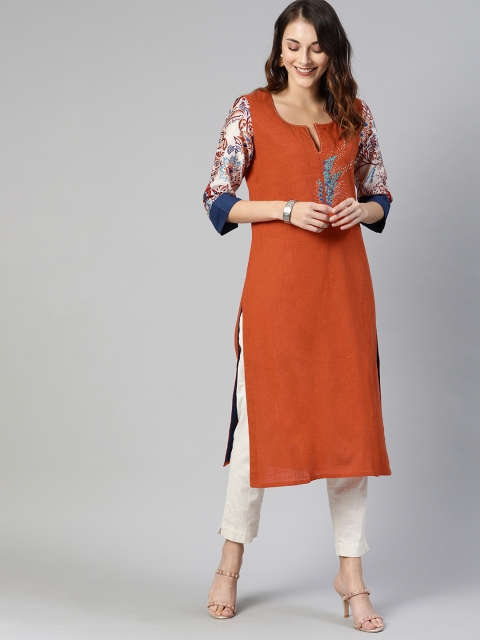 

araaliya Women Rust Red Solid Straight Kurta