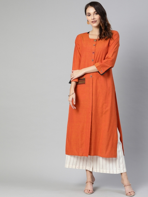 

araaliya Women Rust Red Solid Straight Kurta