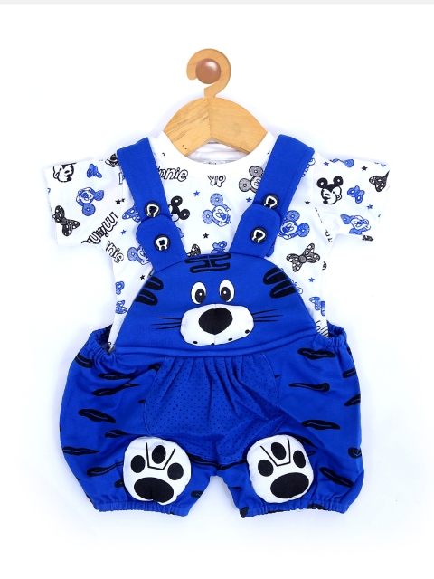 

ICABLE Kids Blue & White Printed Dungaree Set