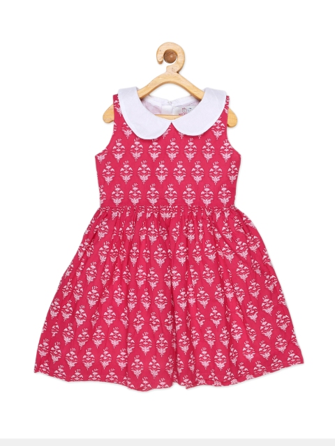 

YOUNG BIRDS Girls Pink & White Printed Fit and Flare Dress