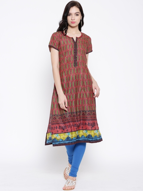 BIBA Red & Green Printed Kurta available at myntra for Rs.449