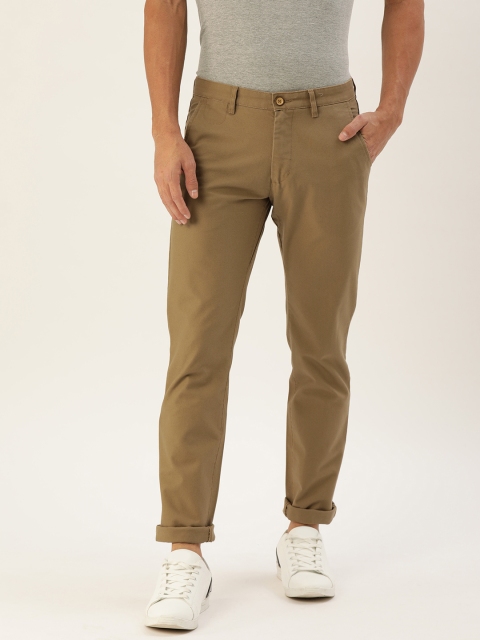 

PETER ENGLAND UNIVERSITY Men Khaki Super Slim Fit Solid Regular Trousers