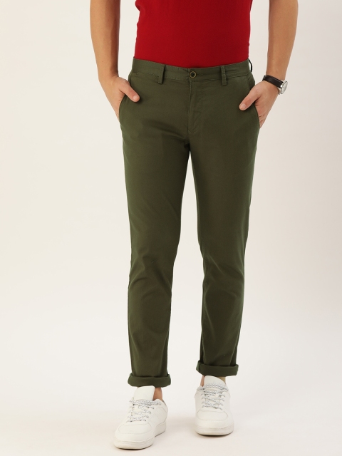 

PETER ENGLAND UNIVERSITY Men Olive Green Super Slim Fit Solid Chinos