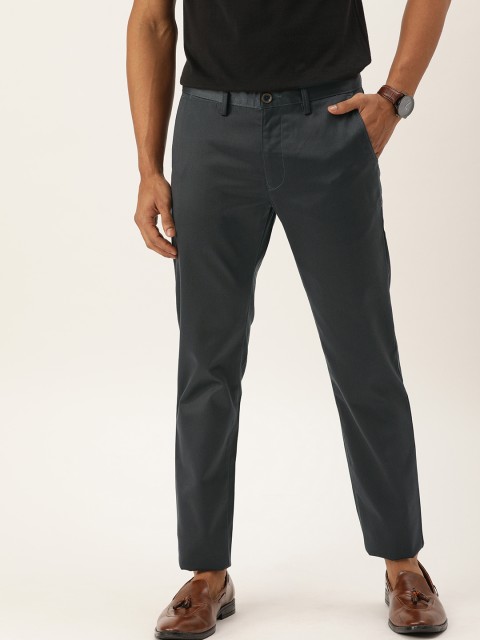 

PETER ENGLAND UNIVERSITY Men Charcoal Grey Solid Super Slim Fit Regular Trousers