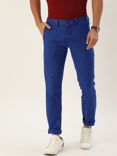 

PETER ENGLAND UNIVERSITY Men Blue Slim Fit Solid Regular Trousers