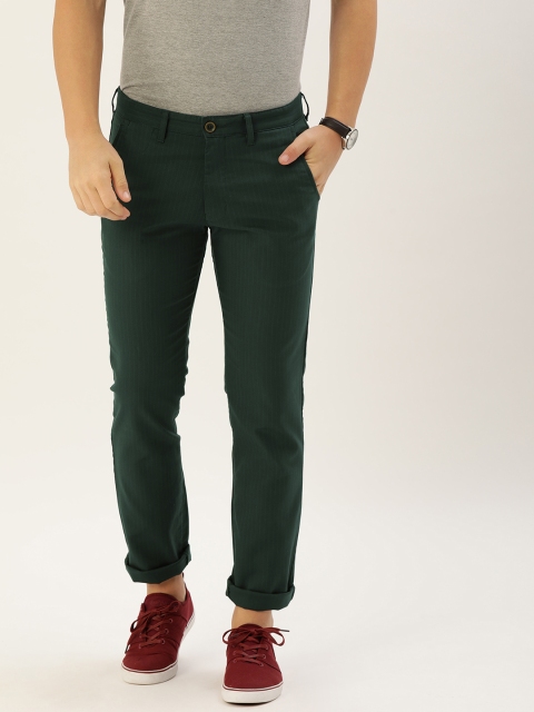 

PETER ENGLAND UNIVERSITY Men Green Slim Fit Solid Regular Trousers