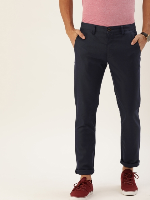 

PETER ENGLAND UNIVERSITY Men Navy Blue Super Slim Fit Solid Chinos