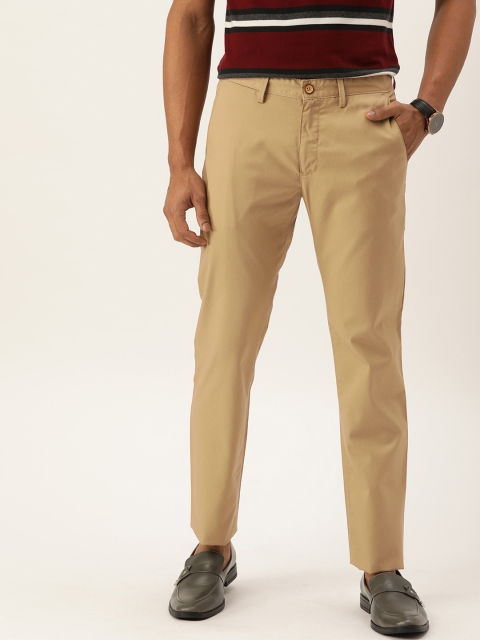 

PETER ENGLAND UNIVERSITY Men Khaki Solid Super Slim Fit Regular Trousers