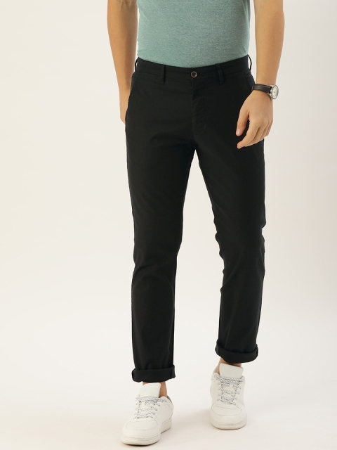 

PETER ENGLAND UNIVERSITY Men Black Super Slim Fit Solid Regular Trousers