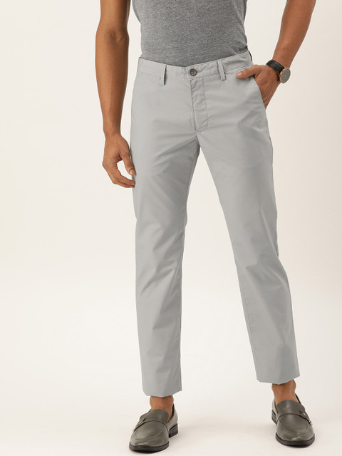 

PETER ENGLAND UNIVERSITY Men Grey Solid Super Slim Fit Regular Trousers