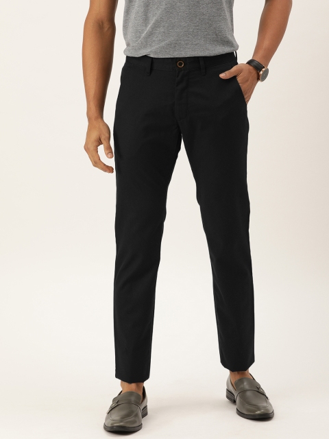 

PETER ENGLAND UNIVERSITY Men Black Solid Super Slim Fit Regular Trousers