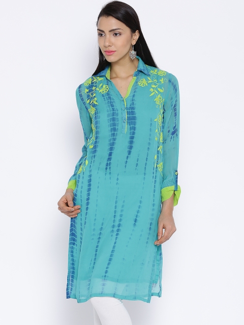 

BIBA Sea Green Embroidered Tie-Dyed Kurta