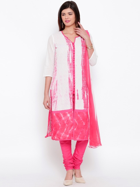 

BIBA Off-White & Pink Tie-Dye Churidar Kurta with Dupatta