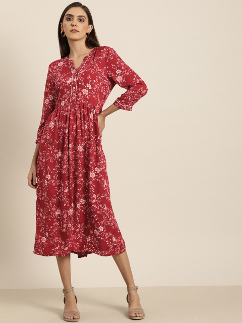 

all about you Women Red & White Printed Fit and Flare Dress