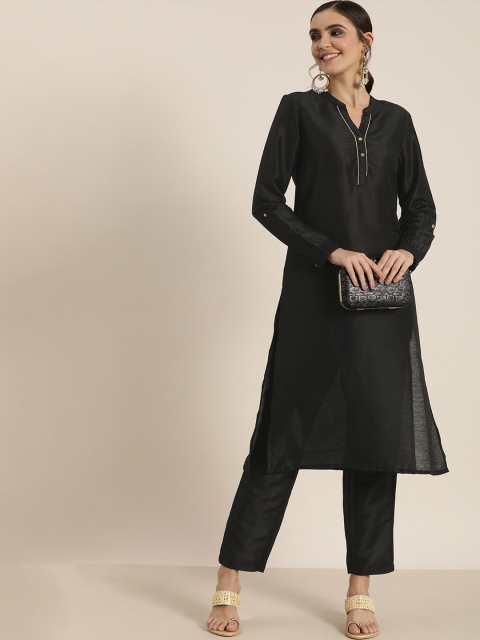 

all about you Women Black Solid Kurta with Trousers