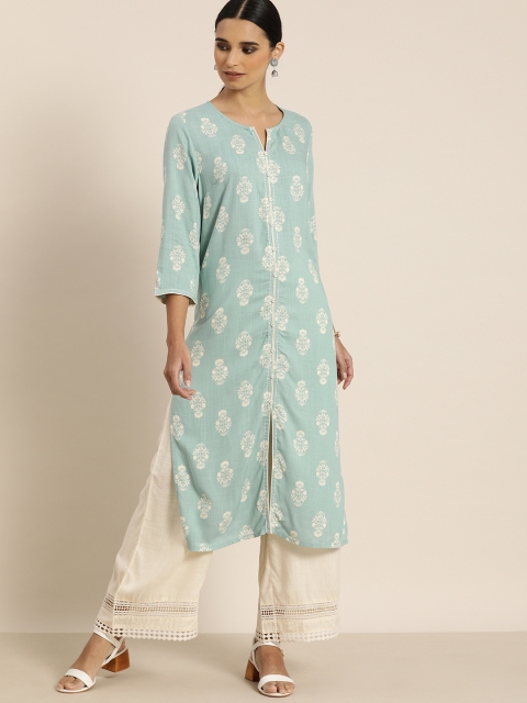 

all about you Women Blue & White Printed Kurta with Palazzos