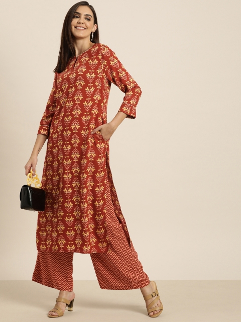 

all about you Women Rust & Yellow Printed Kurta with Palazzos