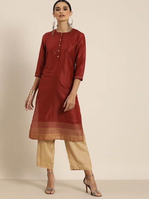 

all about you Women Maroon Zari Detailed Kurta