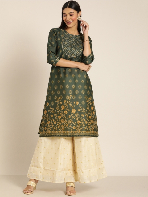 

all about you Women Olive Green & Yellow Printed Kurta