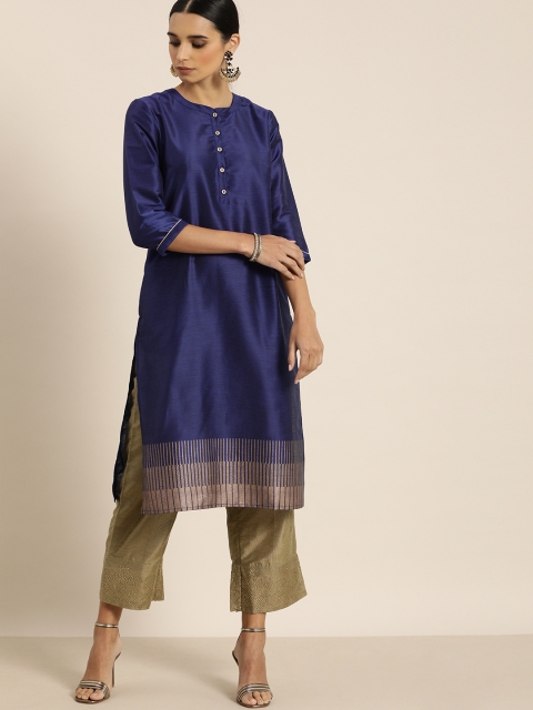 

all about you Women Blue Zari Detailed Kurta