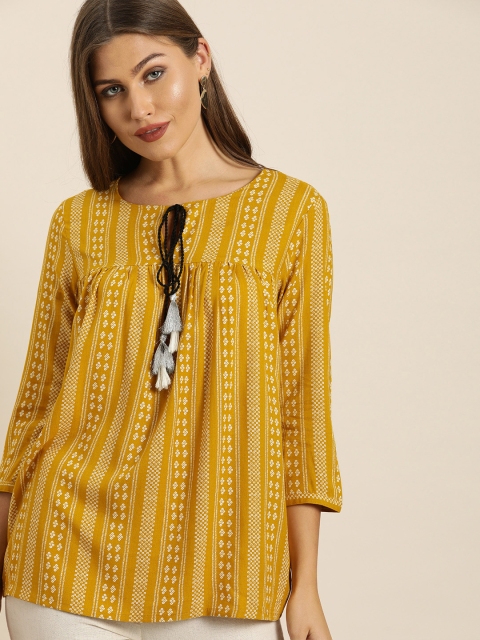 

all About You Women Mustrad Yellow & White Bandhani Printed Kurti, Mustard