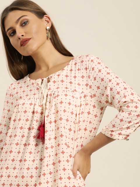 

all About You Women White & Red Printed Kurti