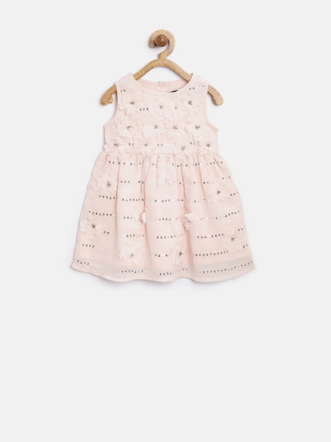 

Gini & Jony Girls Peach-Coloured Sequinned Fit & Flare Dress
