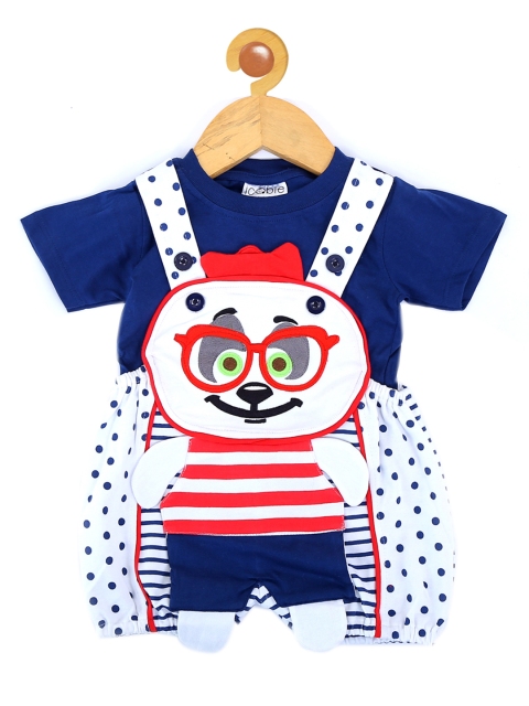 

ICABLE Infant Kids White & Navy Blue Printed T-shirt with Dungaree
