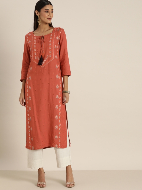 

All About You Women Rust Ethnic Motifs Printed Kurta