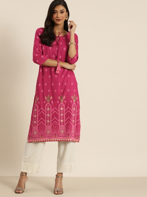 

all about you Women Pink Ethnic Motifs Printed Kurta