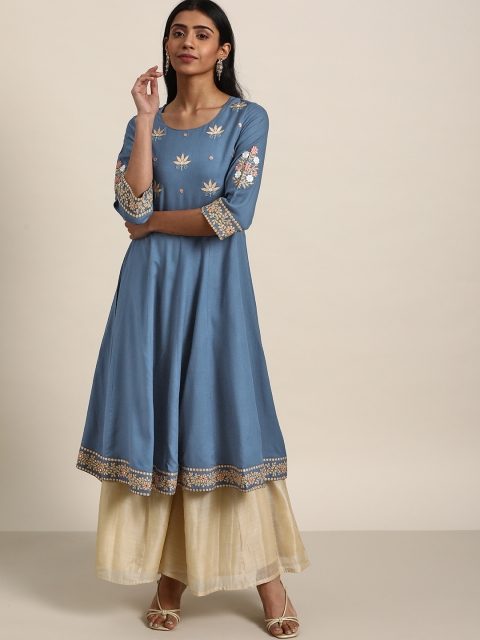

all about you Women Blue Floral Yoke Design Kurta