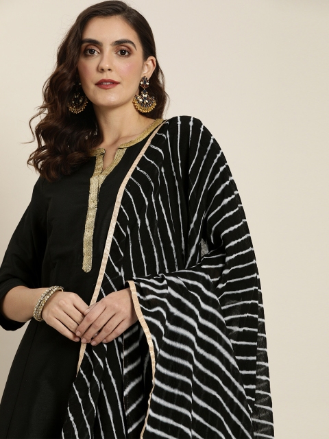 

all about you Women Black & White Solid Kurta with Palazzos & Dupatta