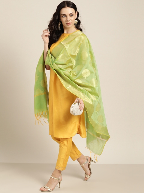 

all about you Women Yellow Solid Kurta with Trousers & Dupatta