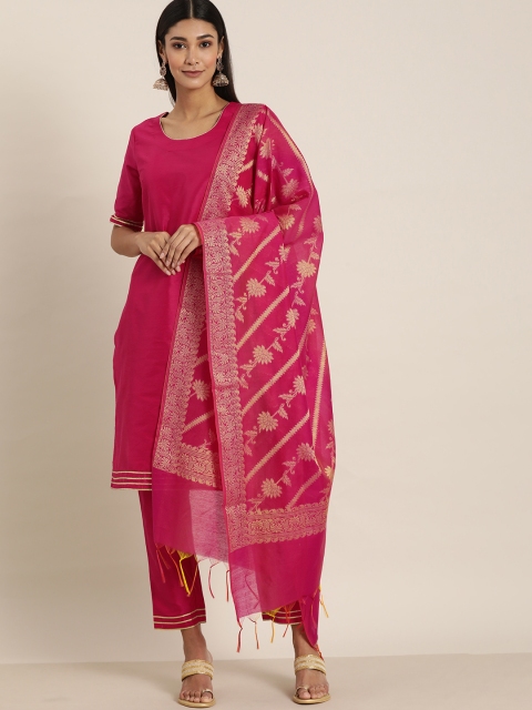 

all about you Women Pink Solid Gotta Patti Detailed Kurta with Trousers & Dupatta