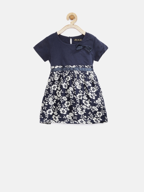 

Gini & Jony Girls Navy Floral Print Fit & Flare Dress, Navy blue
